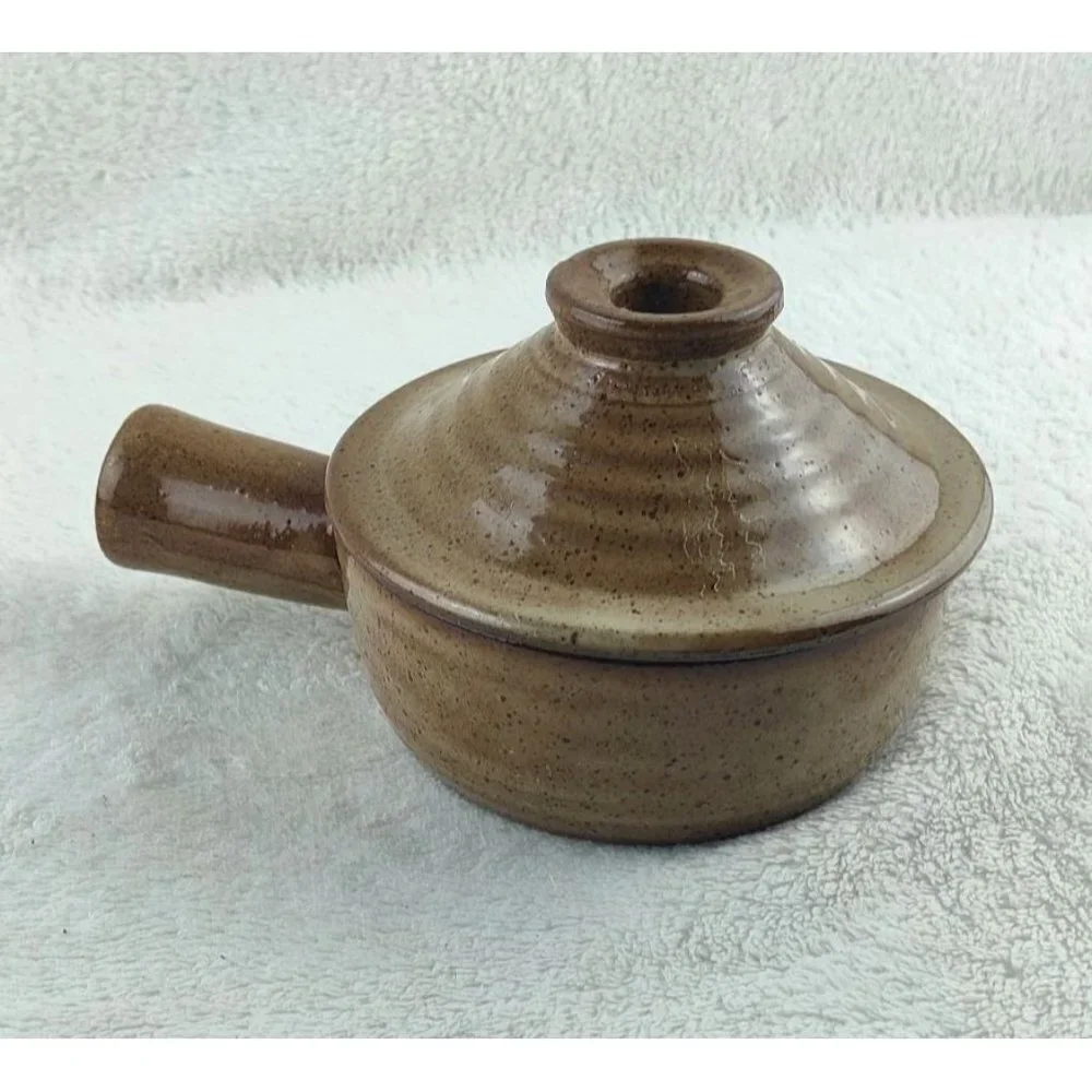 Bean Pot Stoneware Baking Bowl Vented Lid Pottery Handmade Bakeware Soup Chowder